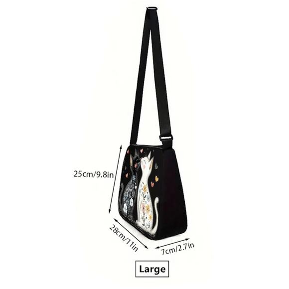 Cat Crossbody Bag - Adorable Feline Design Black Polyester - Picture 4 of 8